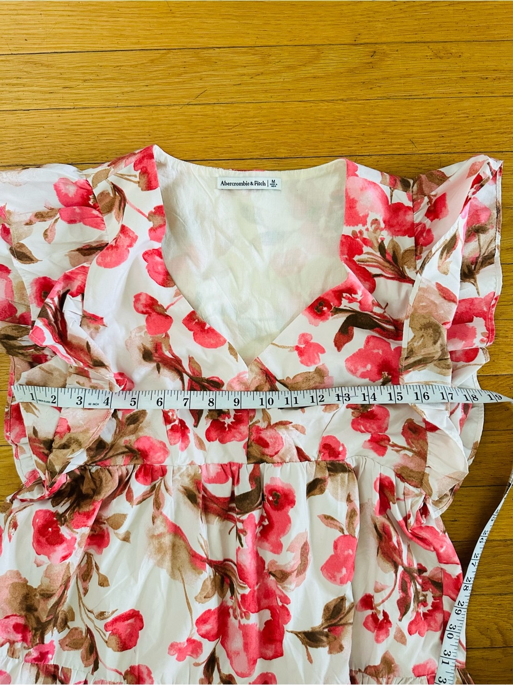 Abercrombie & Fitch Womens V-Neck Pink Short-Sleeve Ruffle Mini Dress Sz M - Picture 14 of 14